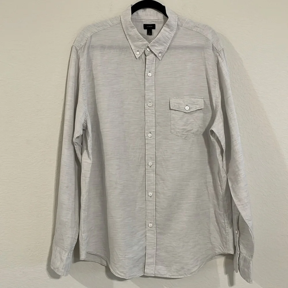 J. Crew Baird McNutt Men’s Button Front Shirt XL Grey Linen Cotton Blend Preppy